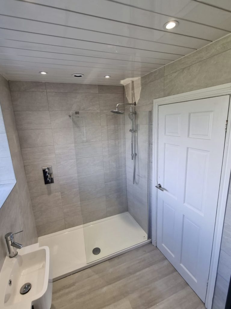 walk in showers and modern floating furniture